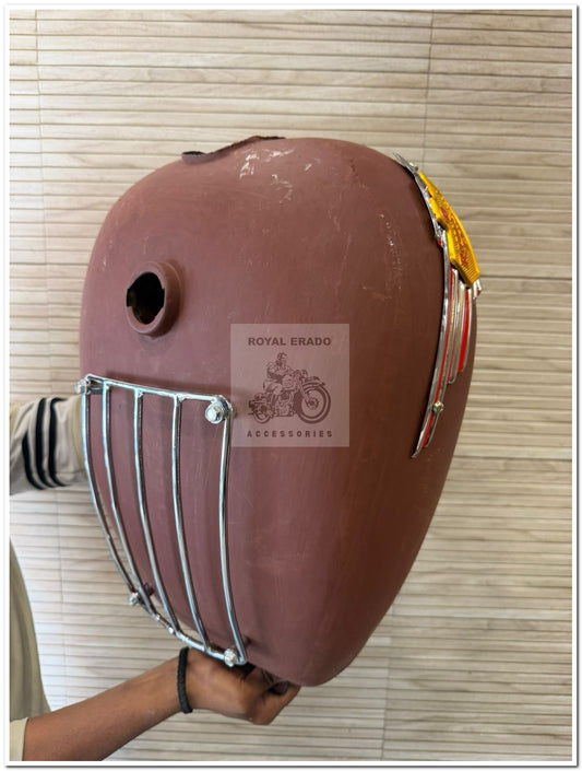 Royal enfield big tank 18 to 20 litters with chrome grill and tank monogram Royal enfield without paint raw for classic electra standard thunderbird uce bs-3 bs-4 & cast iron engine to give vintage and bulky look to bike