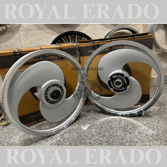 Kingway Raceby Royal Enfield Electra and Standard abs alloy wheel 2S 2 spoke big S broad S alloy wheel silver color ( front 19” disc rear 19” drum )