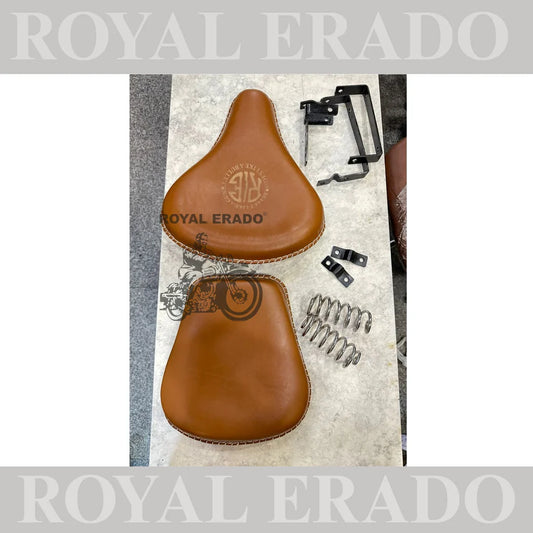 Royal Enfield vintage style kabir singh leather seat tan brown with spring old style g2 for Reborn Classic.