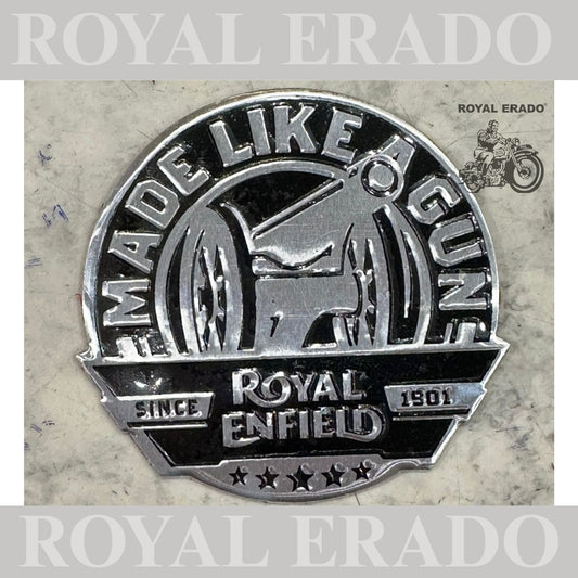 Royal Enfield made like a gun chrome silver sticker for tool box , air filter box , battery cover sticker 1 peace for Reborn Classic Electra Standard Battalion and vintage 1962 g2 model Royal Enfield