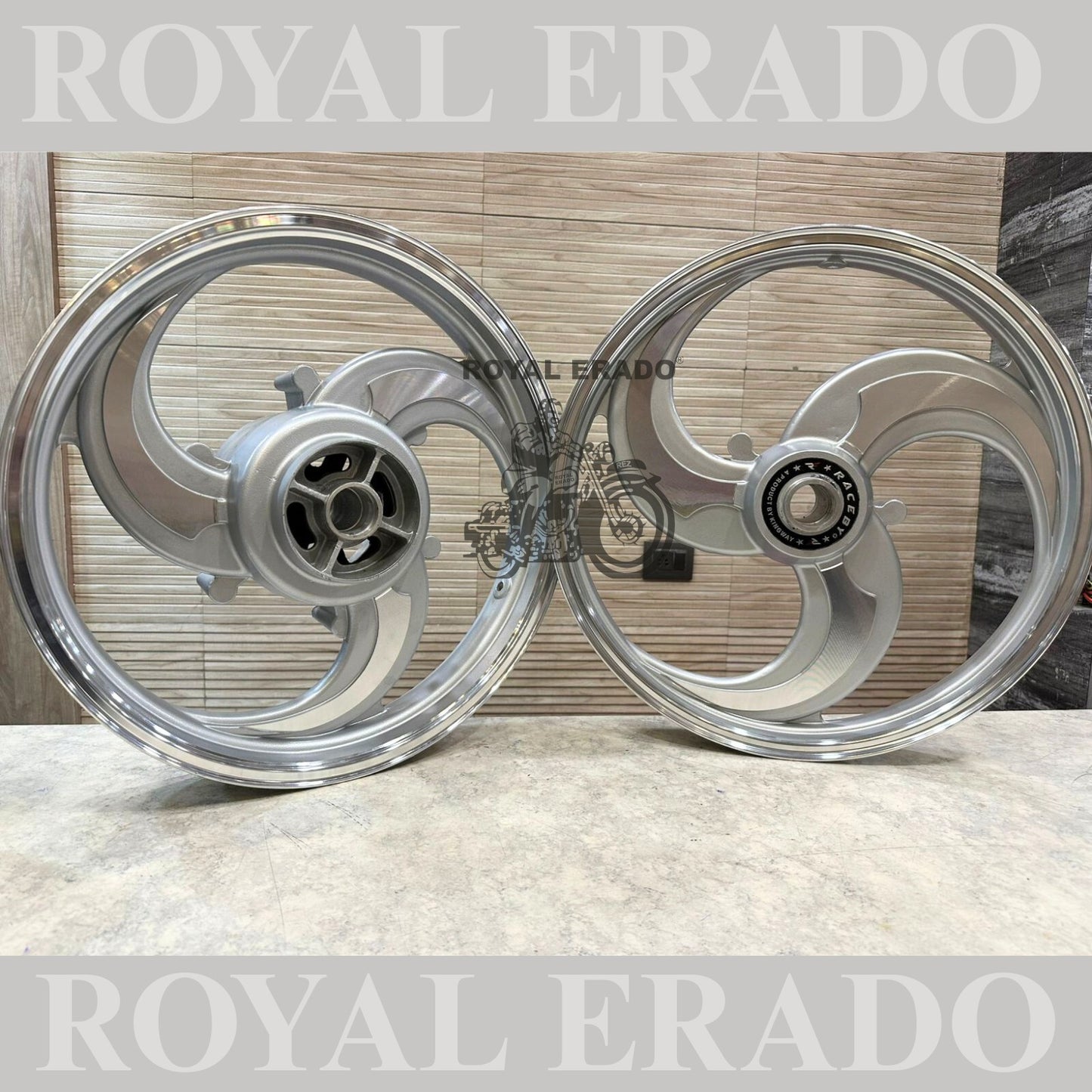 Kingway Raceby 3 spoke 3s talwar design cnc silver alloy wheel for Royal Enfield reborn classic and battalion new standard single disc  after 2022 model (front 19” disc and rear 18” drum)