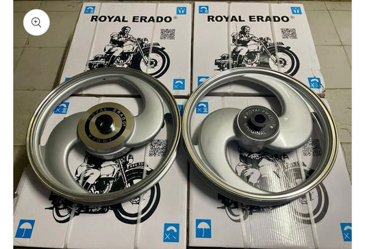 Royal erado Imported 2S or 2 SPOKE SILVER imported alloy wheel for standard big drum after 2010 model (front 19” drum and rear 19” drum)