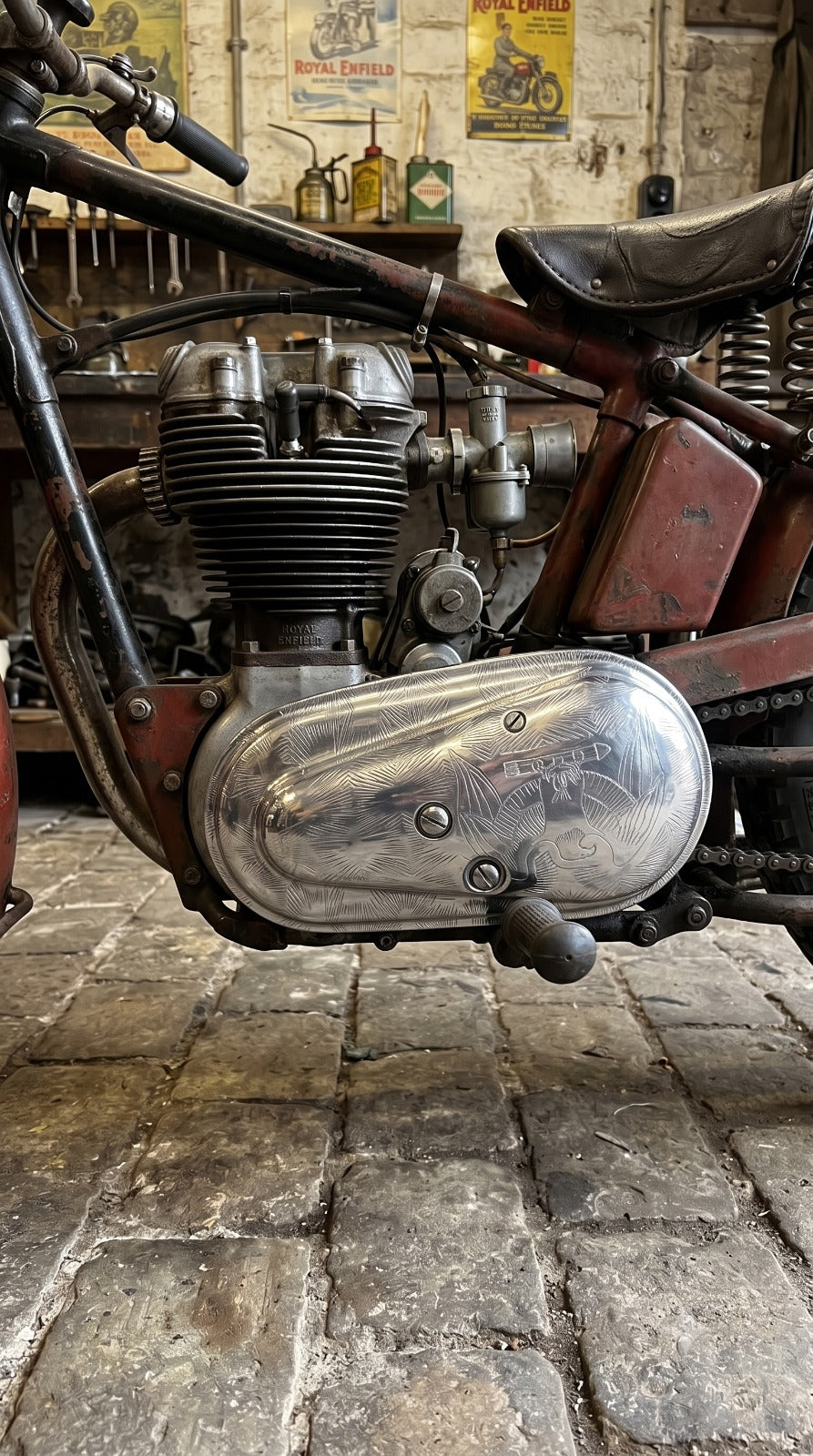 Clutch Cover Case Outer For Old Model Royal Enfield Vintage Standard Cast Iron Engine With Eagle Design Engraving