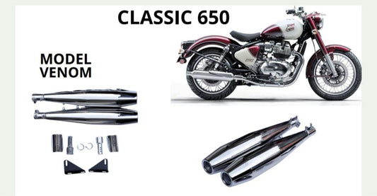 Venom Performance exhaust Stainless steel silencer with DB killer D.B killer in chrome for Classic 650