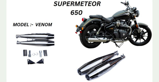 Venom Performance exhaust Stainless steel silencer with DB killer D.B killer in chrome for Super Meteor 650
