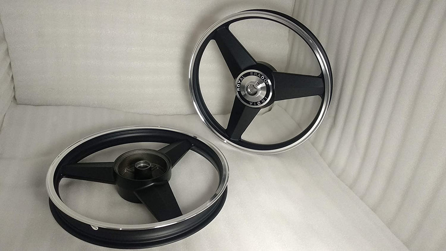 ROYAL ERADO Diamond black Alloy Wheel  Set rear small drum brake | For Splendor old with small drum rear / SPLENDOR PLUS / splendor pro / super splendor / hf deluxe / hero Honda old model splendor  (  front 18” drum and rear 18” small drum )