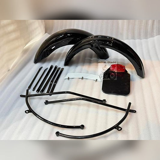 Royal Enfield Front And Rear G2 1962 Model Black Painted Mudguard With Stays & Front, Rear Number Plate For Classic Electra Standard