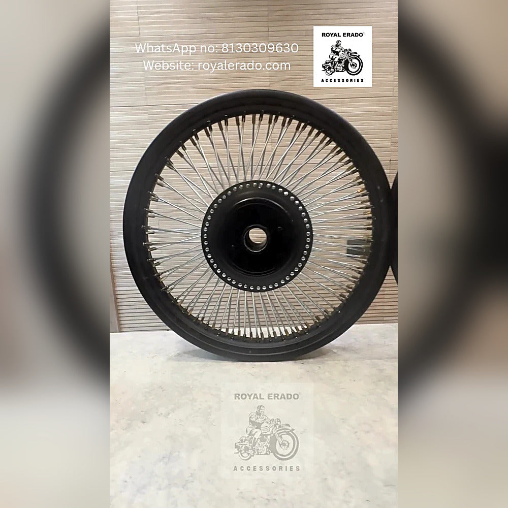 100 spoke wheel rim Black and Chrome for royal enfield classic electra standard thunderbird.