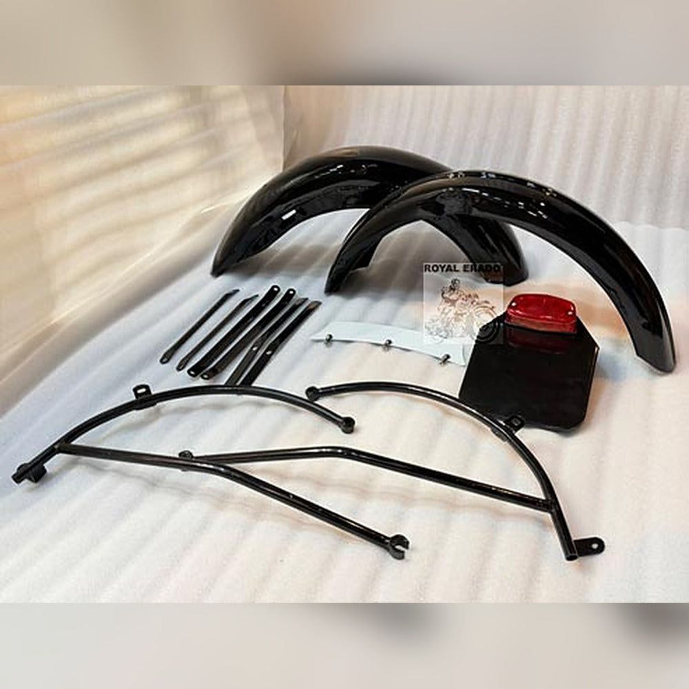 Royal Enfield Front And Rear G2 1962 Model Black Painted Mudguard With Stays & Front, Rear Number Plate For Classic Electra Standard