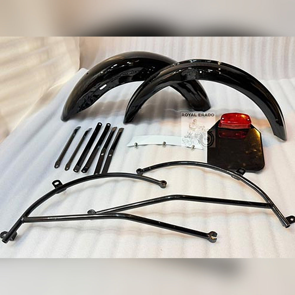 Royal Enfield Front And Rear G2 1962 Model Black Painted Mudguard With Stays & Front, Rear Number Plate For Classic Electra Standard