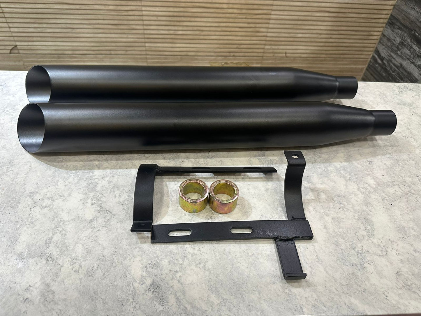 harley style exhaust with base sound  stainless steel black  exhaust for jawa perak , bobber ,  42