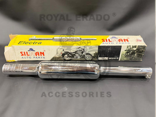 Silman Company Long Punjab Silencer Big Mouth Free Flow Loud Sound Chrome Exhaust For Royal Enfield Short Bend Pipe CI Engine Standard Electra