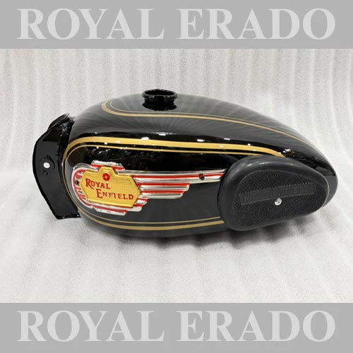 Vintage G2-style Black Tank With Monogram, Knee Pad & Golden Lining For 1962 Old Model Bullet 350 Classic Electra Standard Cast Iron Engine ( Before 2012 Model )