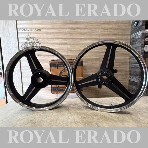 Kingway / Raceby Mercedes Diamond Silver Alloy Wheel For Royal Enfield Reborn Classic Double Disc And New Standard Battalion After 2022 Model (Front 19” Disc & Rear Disc 18")