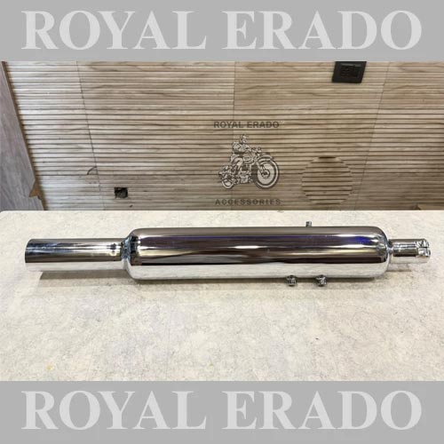 Royal Enfield Reborn Classic & New Standard-bottle Long Bottle Indore Silencer Exhaust Chrome Big Mouth With Filter Medium Sound