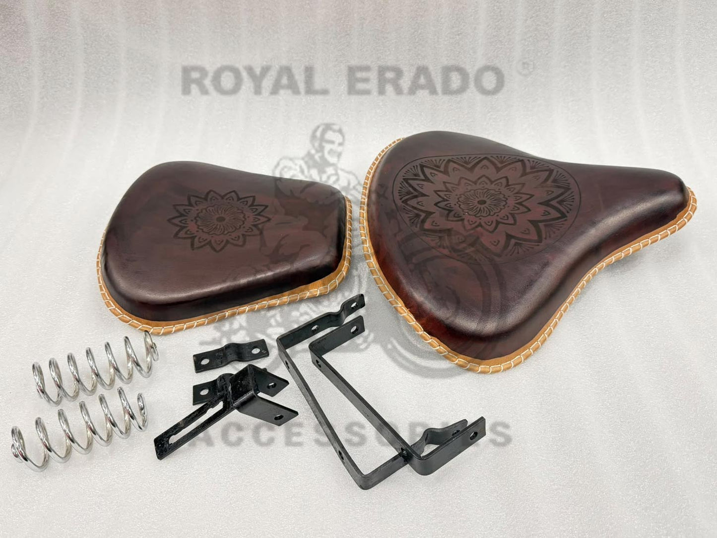 Royal Enfield Vintage G2 1962 Old Model Bullet 350 Kabir Singh Style Dark Burgundy Brown Leather Engraved Embossed Seat (Arjun Ready Seat) For Classic Electra Standard Reborn Classic