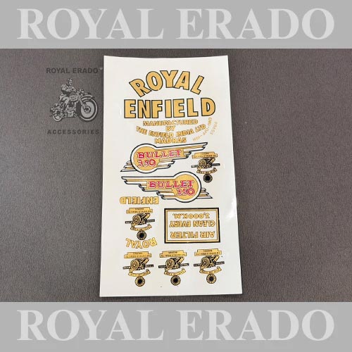 Royal Enfield Vintage G2 1962 Old Model Bullet 350 Sticker Kit With Air Filter Sticker, Rear Mudguard Sticker, Tool Box Bullet 350 & Made Like A Gun Sticker