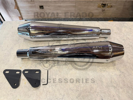 AEW Te 101 Performance Chrome Mild Steel Exhaust Silencer For Royal Enfield Interceptor 650 & Continental Gt 650 | Deep Rumble With Treble Note