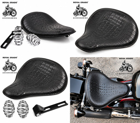 Crocodile Leather Solo Seat Fit For Royal Enfield Classic Electra Standard Vintage G2 1962 Old Model Bullet 350 , Harley-davidson Sporter Models