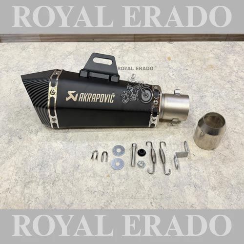 Universal Slip On Silencer Hexa Cut Akrapovic Exhaust With Db Killer Silencer For Bajaj, Tvs, Ktm, Suzuki, Yamaha,  Hero Universal For Bike (Black Carbon) 36-51mm Muffler Pipe