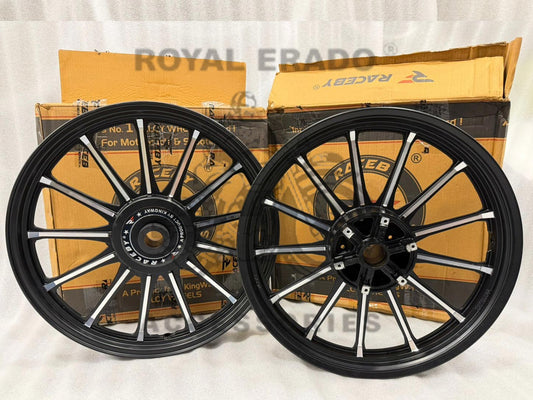 Kingway Raceby 13 Spokes Harley Davidson 883 Design Alloy Wheel Set For Royal Enfield Classic Double Disc And Thunderbird (Front 19” Disc & Rear Disc 18")
