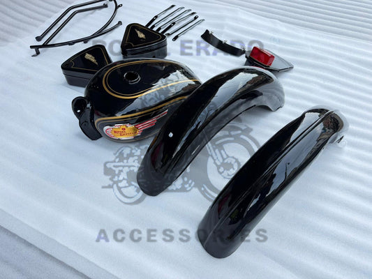 Vintage G2 Indore kit black, 1962 old model Bullet 350 kit (G2 mudguard with front and rear stays & front & rear number plate with tail light, G2 tank with monogram & toolbox flat for Royal Enfield Classic Electra Standard before 2013 model