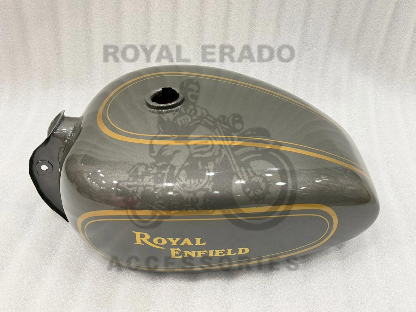 18 To 20 Liters Grey Tank With Golden Pinstriped Painted Lining For Royal Enfield Vintage G2 1962 Old Model Bullet 350 Classic Electra Standard Before 2013 Model