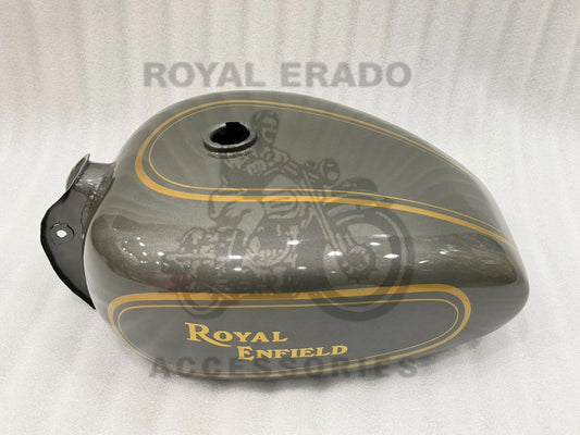 18 To 20 Liters Grey Tank With Golden Pinstriped Painted Lining For Royal Enfield Vintage G2 1962 Old Model Bullet 350 Classic Electra Standard Before 2013 Model