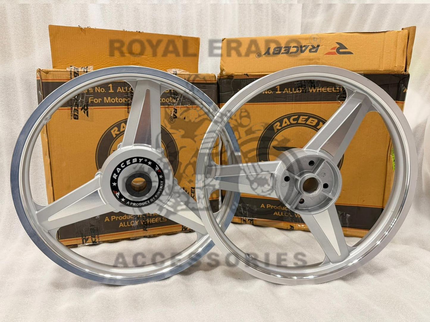 Kingway Raceby Broad Mercedes Diamond Chrome Cnc Silver  Alloy Wheel Set For Royal Enfield Standard Big Drum Vintage Bullet 350  (Front 19” Drum And Rear 19” Drum)