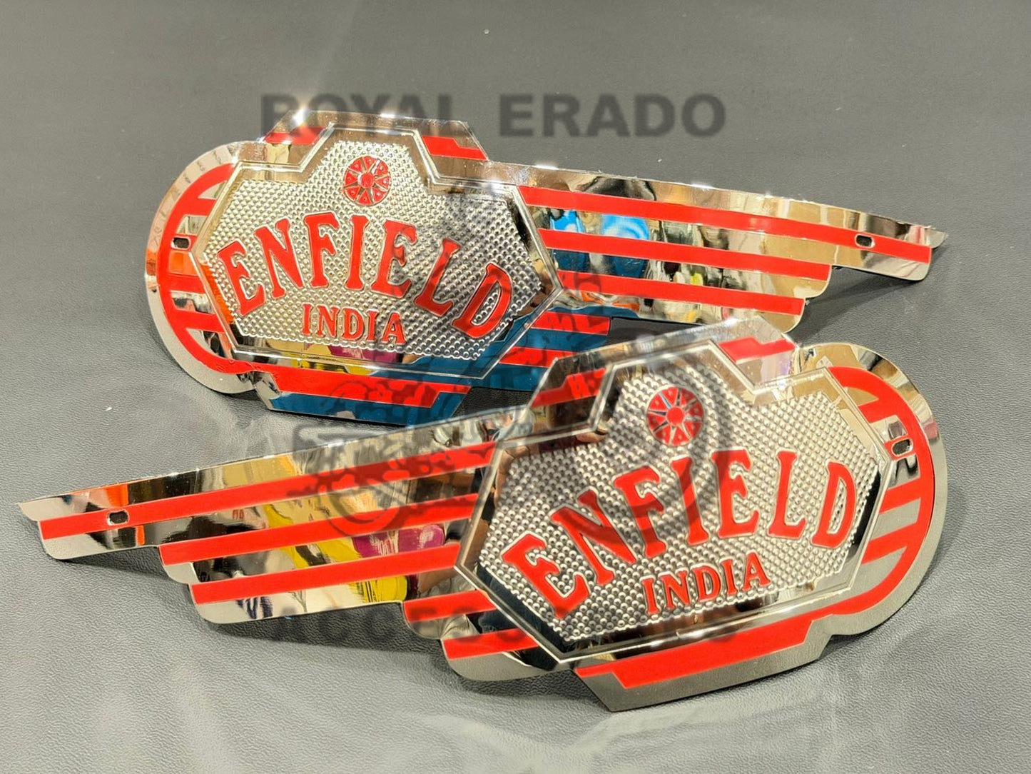Tank Monogram Emblem Logo Enfield India In Chrome Vintage G2 1962 Old Model Bullet 350 Style For Royal Enfield Classic Electra Standard Reborn Classic Battalion Standard ( Can Screw And Paste Both ) With Double Side Tape