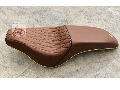 Royal Enfield Vintage Custom Tan Brown Seat With Brass Plastic Golden Beading  For Classic Electra Standard Vintage G2 1962 Old Model Bullet 350  Harley Style