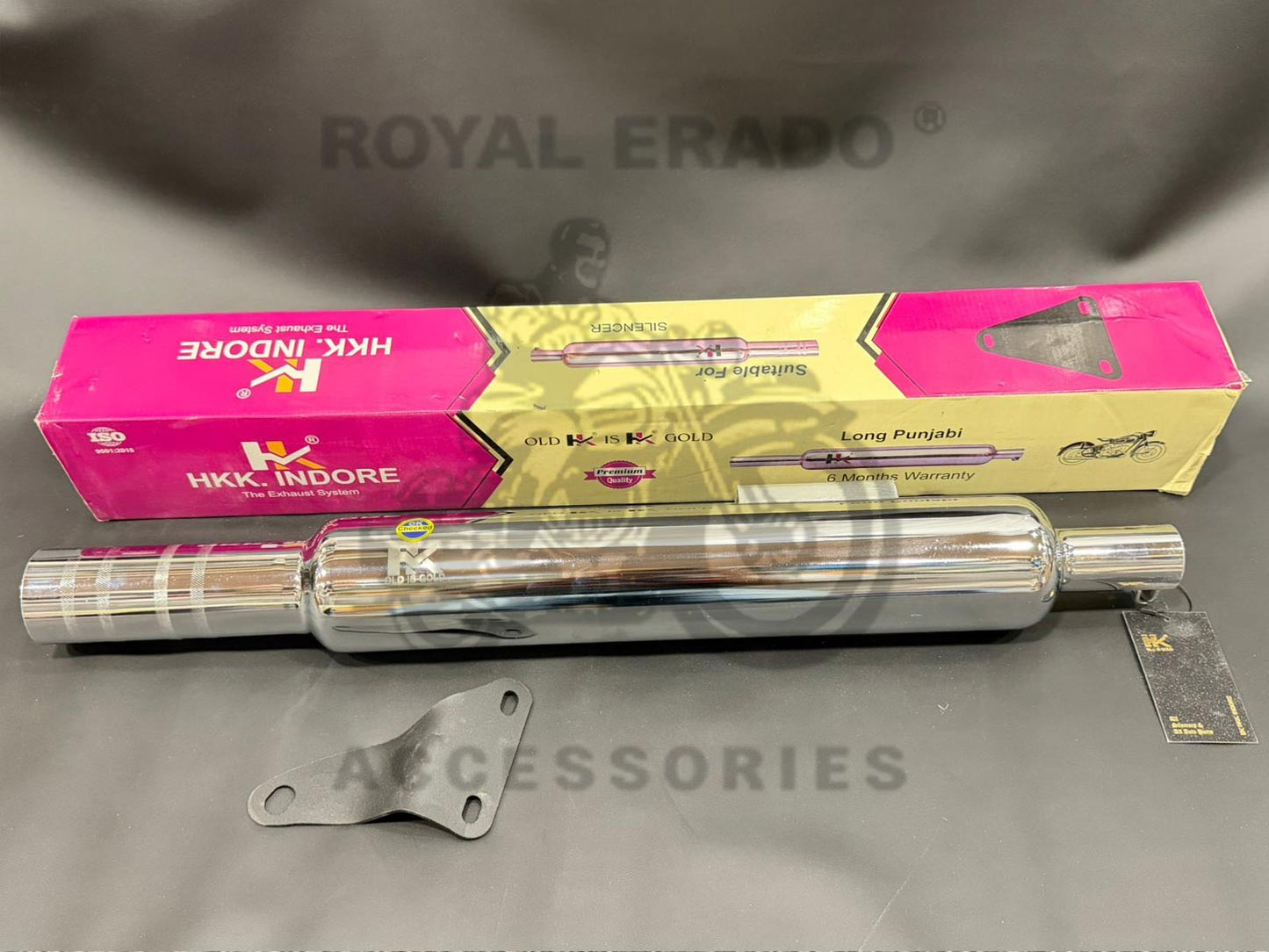 Hk-indore Company Long Punjab Silencer 63mm Big Mouth Free Flow Loud Sound For Royal Enfield J-1950series Reborn Classic & New Standard Battalion