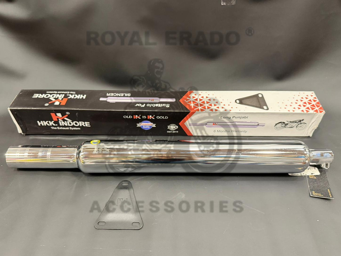 Hk-indore Company Long Punjab Silencer 63mm Big Mouth Free Flow Loud Sound Chrome Exhaust For Royal Enfield Classic Electra Standard Bs-3 And Bs-4