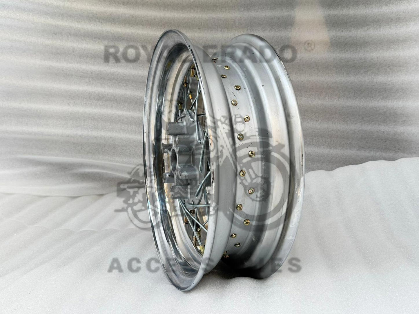 Rear 16" Chrome Wheel Rims 5" Wide In Mild Steel (Iron) For Broad Tyre And Balloon Bobber Tyres, For Royal Enfield Classic Electra Standard Reborn Classic Battalion Standard, Interceptor & Continental, Gt650