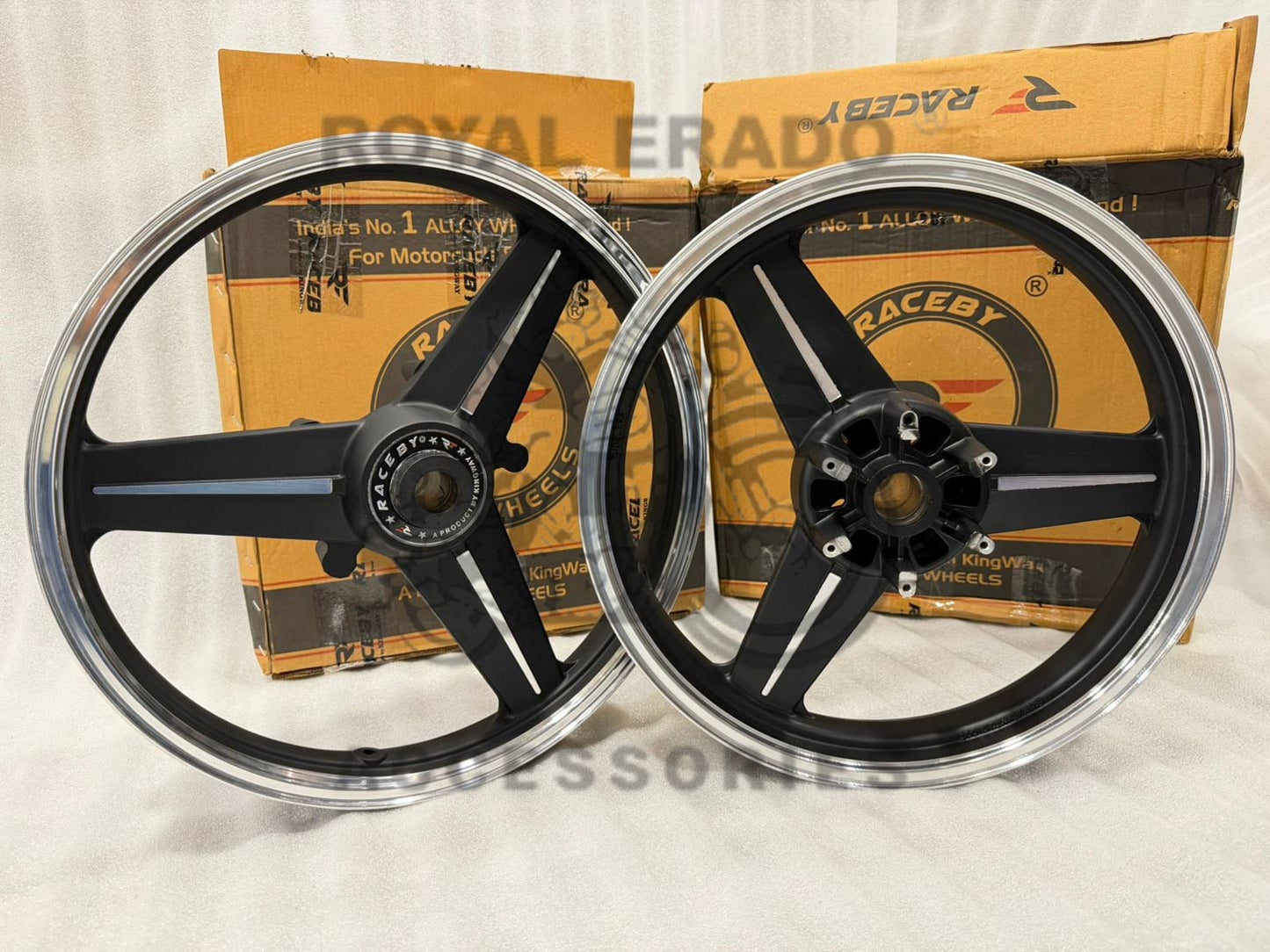 Mercedes Diamond Black Alloy Wheel For Royal Enfield Reborn Classic Single Disc And New Standard Battalion After 2022 Model (Front 19” Disc & Rear Drum 18”)