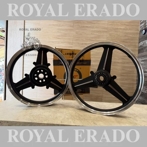 Raceby Kingway Mercedes Diamond Benz Black Alloy Wheel For Royal Enfield Reborn Classic Single Disc And New Standard Battalion After 2022 Model (Front 19” Disc & Rear Drum 18")