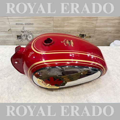 Royal Enfield vintage 1962 old model style deluxe model tank in red colour with side chrome plate for Electra, Standard, and Classic  (can be made in any colour)