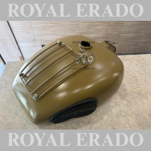 Royal Enfield 18 To 20-litre Desert-colour Army-style Tank With Grill & Knee Pads For Classic Electra Standard