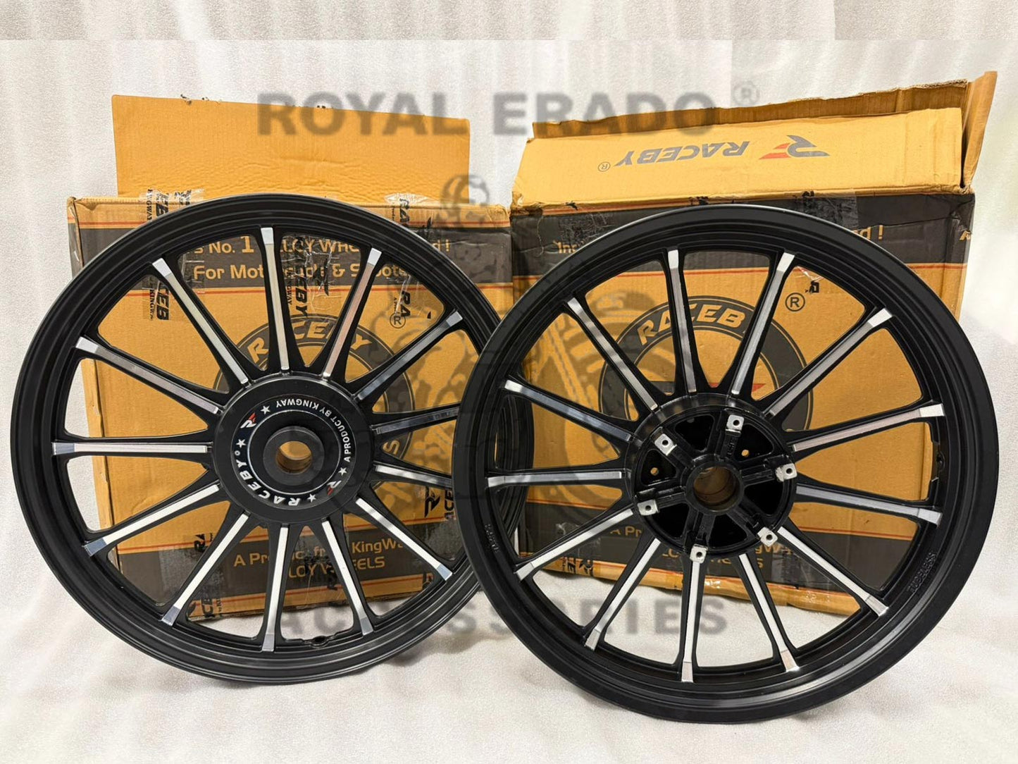 Kingway Raceby 13 Spokes Harley 883 Design Alloy Wheel Set For Royal Enfield Classic Single Disc And Standard 500cc (Front 19” Disc & Rear Drum 18")