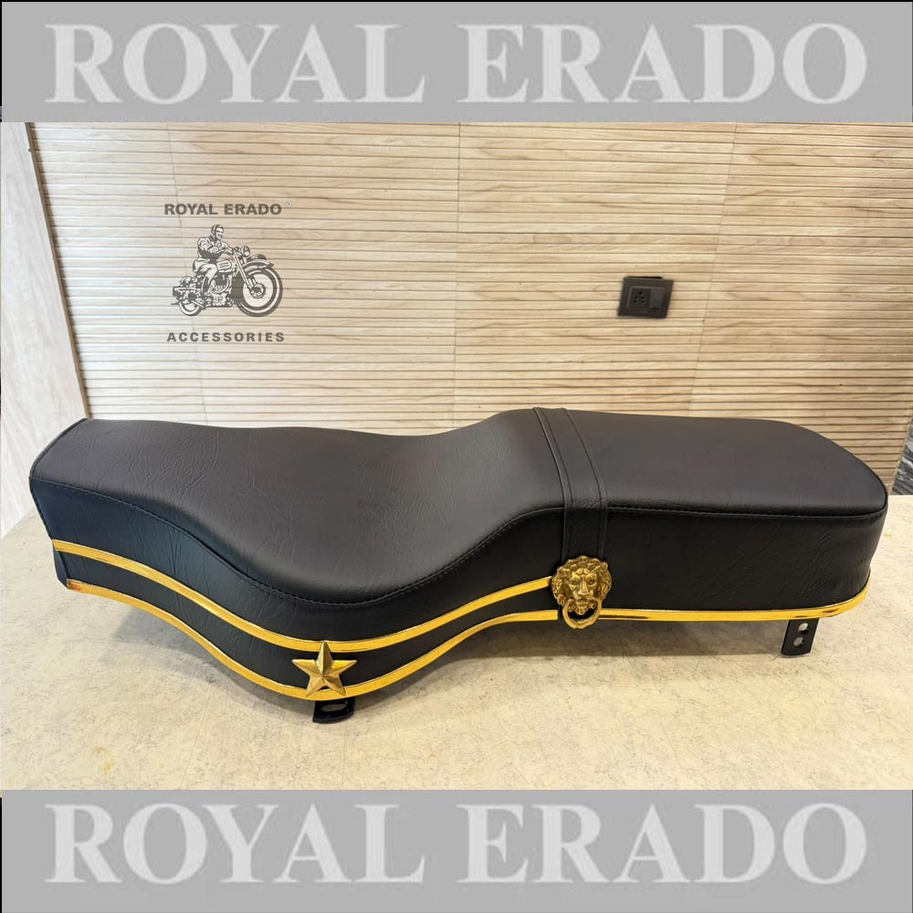 Seat With Golden Beading, Brass Star & Lion Logo For Vintage G2 1962 Old Model Bullet 350 Royal Enfield Classic Electra Standard Battalion Reborn Classic