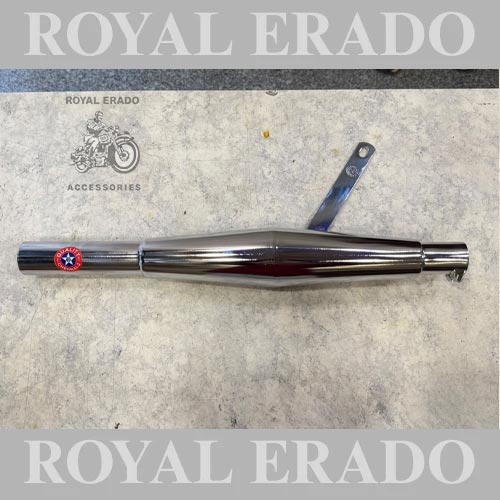 Rocket Type Chrome Silencer Vintage Exhaust With Filter Baffle For Royal Enfield Old Model Vintage G2 1962 Bullet 350 Standard Electra (CI Engine / For Long Bend Pipe )