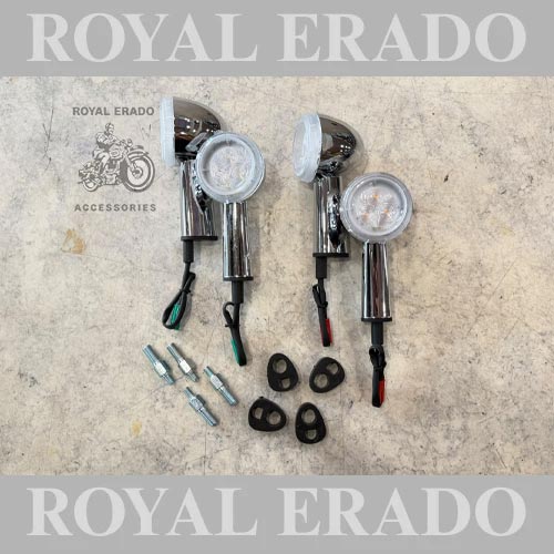 Chrome LED Indicator Bobber-style Indicator  For Royal Enfield Classic Electra Standard, Hunter 350, Interceptor & Continental Gt 650, Goan Classic, Thunderbird, Super Meteor 350, Meteor 650, Jawa Bobber Perak , Vintage G2 1962 Bullet 350