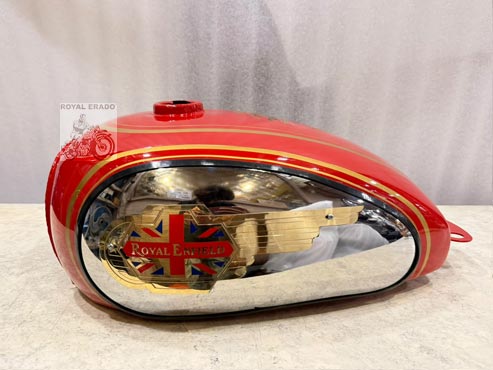 Vintage G2 Style Red Tank With Chrome Side Plate And Brass UK England Monogram For Royal Enfield Classic Electra Standard Bs-3/ Bs-4 Model