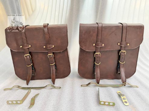 Harley-style Brown Saddle Bag For Royal Enfield Classic Electra Standard, Meteor 350, Hunter 350, Reborn Classic Battalion Standard, Thundrbird , Vintage G2 1962 Bullet 350