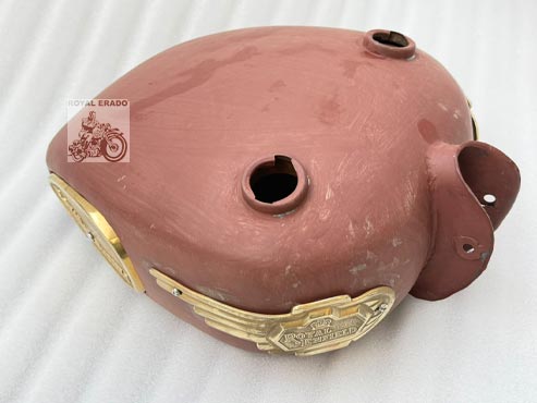 Royal Enfield Raw Tank Without Paint, With Brass Knee Pad & Brass Tank Monogram, With 2 Tank Caps For Classic Electra Standard Vintage 1962 Old Model Bullet 350