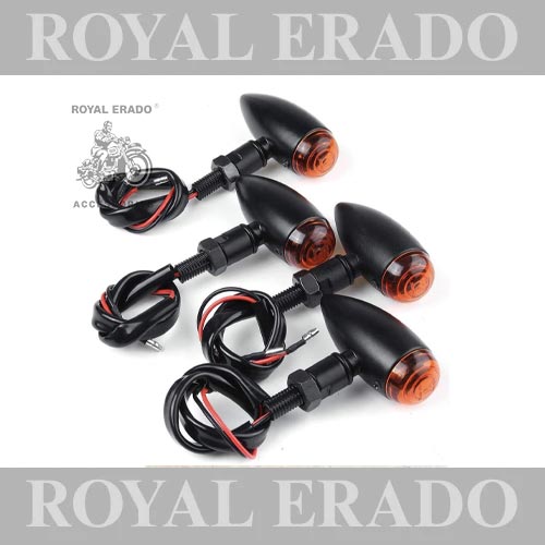 Harley-style, Bobber-style Black Indicator Small For Royal Enfield Reborn Classic, Electra, Standard, Continental Gt 650, Thunderbird Avenger, Jawa  ( 4 Pieces)