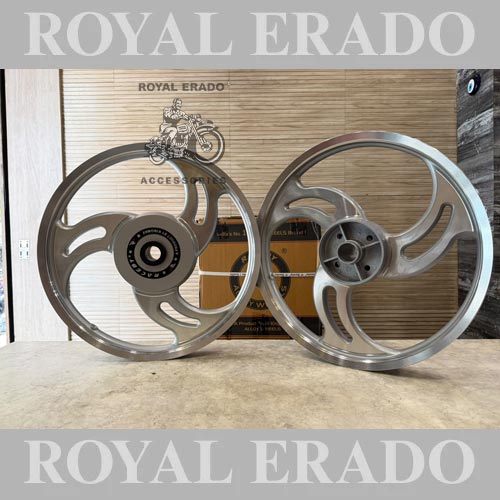 Raceby Kingway 3-spoke 3s 3 Open Silver Chrome Alloy Wheel For Royal Enfield Standard Big Drum After 2010 Model (Front 19” Drum And Rear 19” Drum