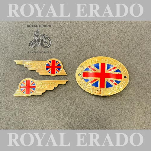 Brass Made In England, Rear Mudguard, Cad &amp; Toolbox Bullet 350 Monogram Logo Badge For Vintage G2 1972 Old Model Bullet 350 Royal Enfield Classic, Electra, Standard Reborn Classic, New Standard Battalion
