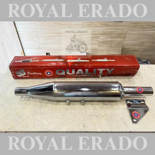 Royal Enfield Classic Electra Standard Cone-type Goldstar Exhaust Silencer Glasswool Silencer In Chrome Quality Company (Gives BASE Sound )