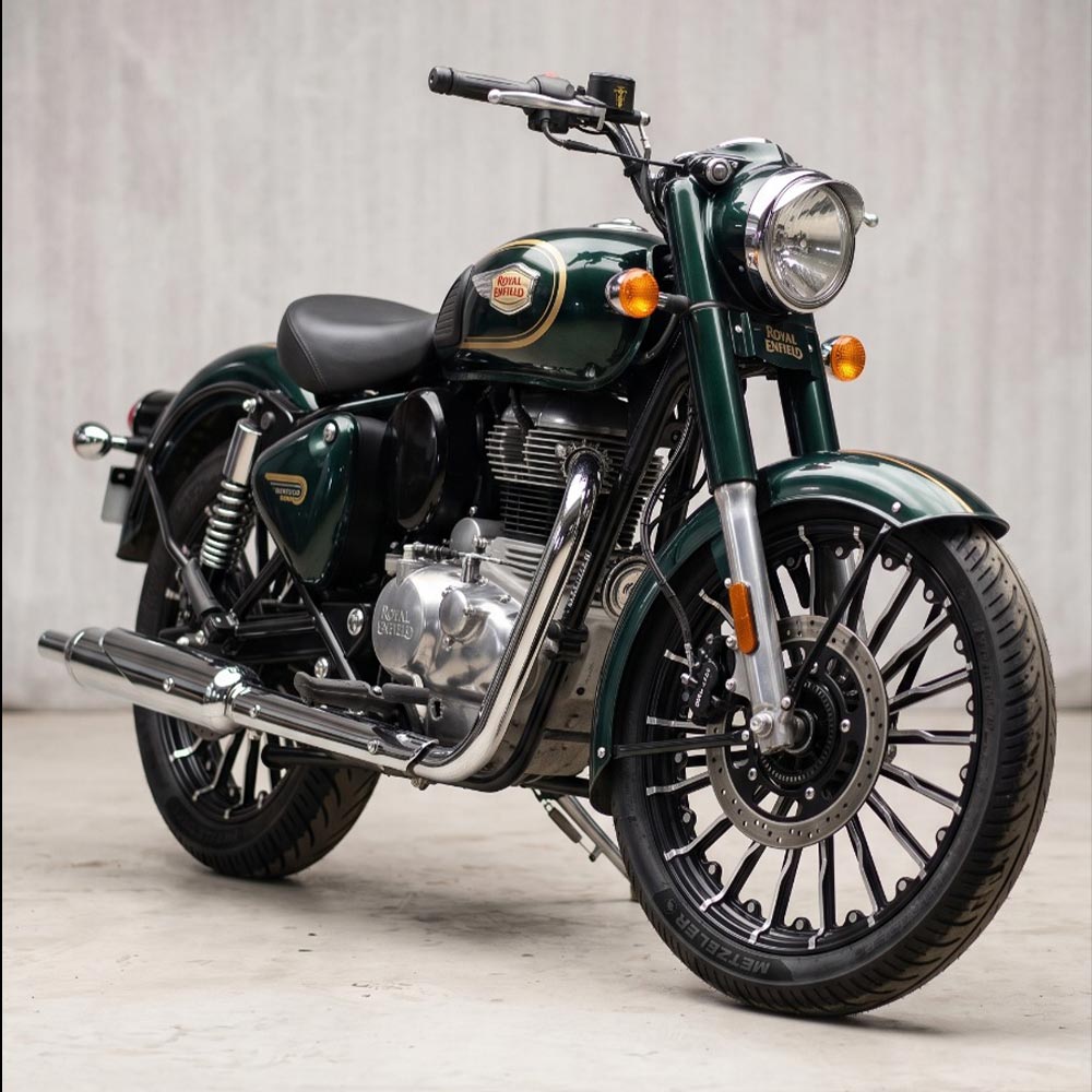Kingway Raceby 20 Spoke Harley Design Alloy Wheel Set For Royal Enfield Classic Single Disc And Standard 500cc (Front 19” Disc & Rear Drum 18")